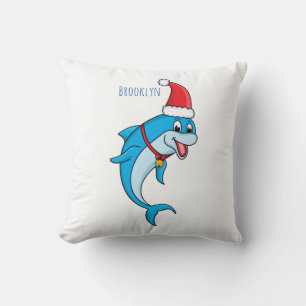 Cute dolphin with Santa hat cartoon Kissen