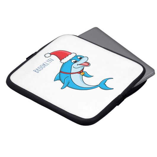 Cute dolphin with Santa hat cartoon Laptopschutzhülle (Vorne Oben)