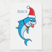 Cute dolphin with Santa hat cartoon Lebensmitteletikett (Einzelnes Label)
