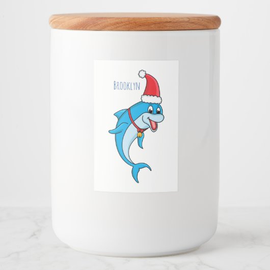 Cute dolphin with Santa hat cartoon Lebensmitteletikett (Vorderseite)