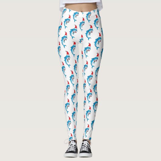 Cute dolphin with Santa hat cartoon Leggings (Vorderseite)