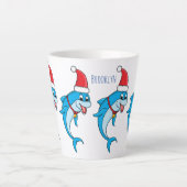 Cute dolphin with Santa hat cartoon Milchtasse (Vorderseite)