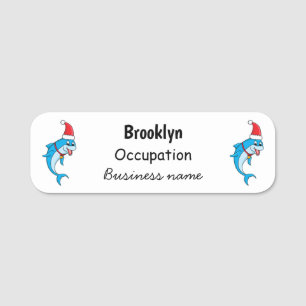 Cute dolphin with Santa hat cartoon Namensschild