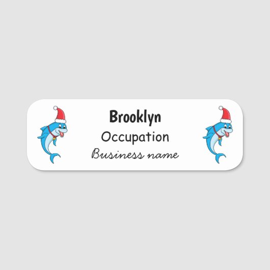 Cute dolphin with Santa hat cartoon Namensschild (Vorderseite)
