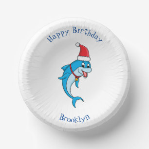 Cute dolphin with Santa hat cartoon Pappteller