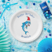 Cute dolphin with Santa hat cartoon Pappteller (Party)