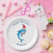 Cute dolphin with Santa hat cartoon Pappteller (Party)