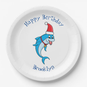 Cute dolphin with Santa hat cartoon Pappteller