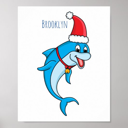 Cute dolphin with Santa hat cartoon Poster (Vorne)