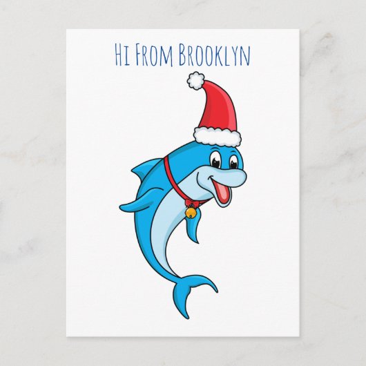 Cute dolphin with Santa hat cartoon Postkarte (Vorderseite)