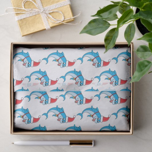 Cute dolphin with Santa hat cartoon Seidenpapier (Geschenk)