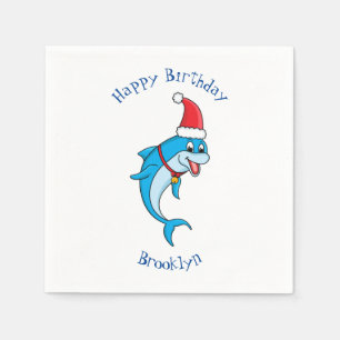 Cute dolphin with Santa hat cartoon Serviette
