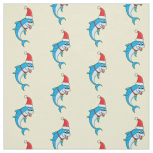 Cute dolphin with Santa hat cartoon Stoff