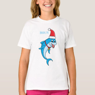 Cute dolphin with Santa hat cartoon T-Shirt