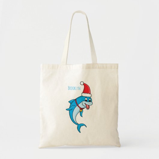 Cute dolphin with Santa hat cartoon Tragetasche (Vorne)