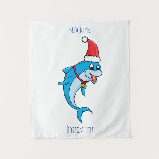Cute dolphin with Santa hat cartoon Wandteppich (Vorderseite)