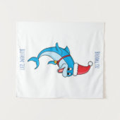Cute dolphin with Santa hat cartoon Wandteppich (Vorderseite (Horizontal))