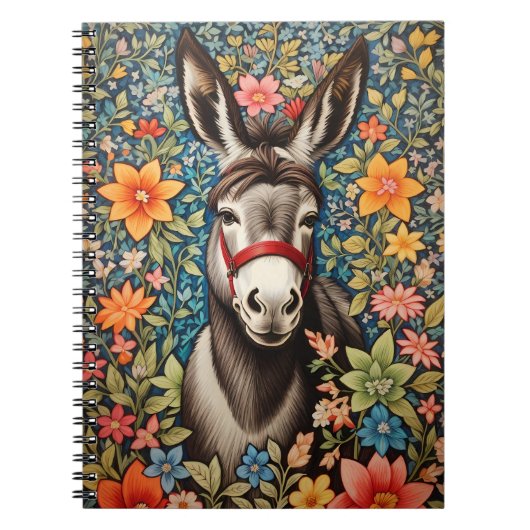 Cute Donkey On Colorful Floral Background Notizblock (Vorderseite)
