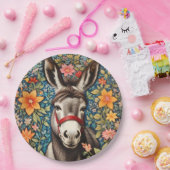 Cute Donkey On Colorful Floral Background Pappteller (Party)