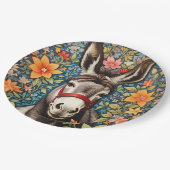 Cute Donkey On Colorful Floral Background Pappteller (Schrägansicht)
