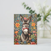 Cute Donkey On Colorful Floral Background Postkarte (Stehend Vorderseite)