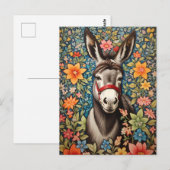 Cute Donkey On Colorful Floral Background Postkarte (Vorne/Hinten)