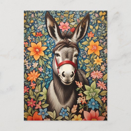 Cute Donkey On Colorful Floral Background Postkarte (Vorderseite)