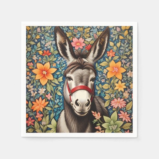 Cute Donkey On Colorful Floral Background Serviette (Vorderseite)