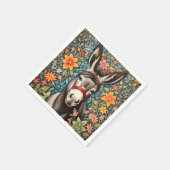 Cute Donkey On Colorful Floral Background Serviette (Ecke)
