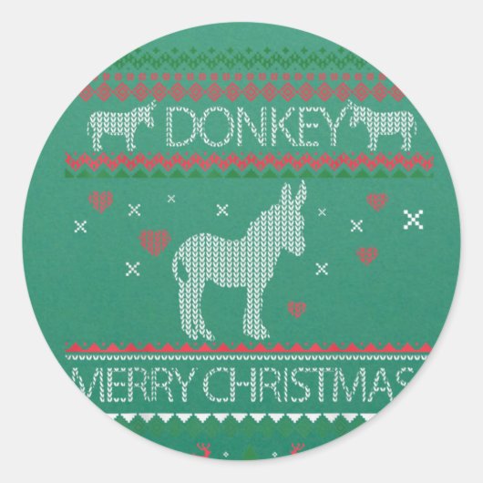 Cute Donkey Ugly Sweater Christmas Holiday Winter Runder Aufkleber (Vorderseite)