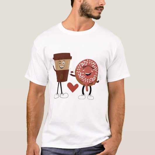 Cute Donut and Coffee Couple Valentine Design T-Shirt (Vorderseite)