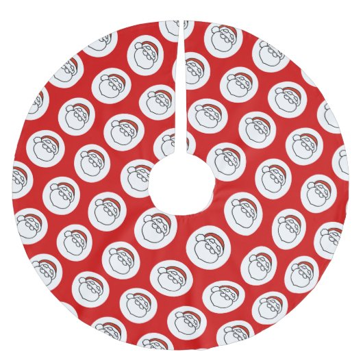 Cute Doodle Art Christmas Santa on Red Polyester Weihnachtsbaumdecke (Vorderseite)