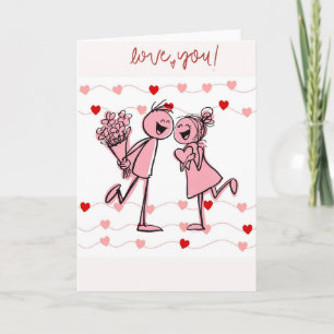 Cute Doodle Couple Bouquet Love Card - Fun Heart G Karte