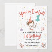 Cute Doodle Crayon Style First Party invite Einladung (Vorne/Hinten)