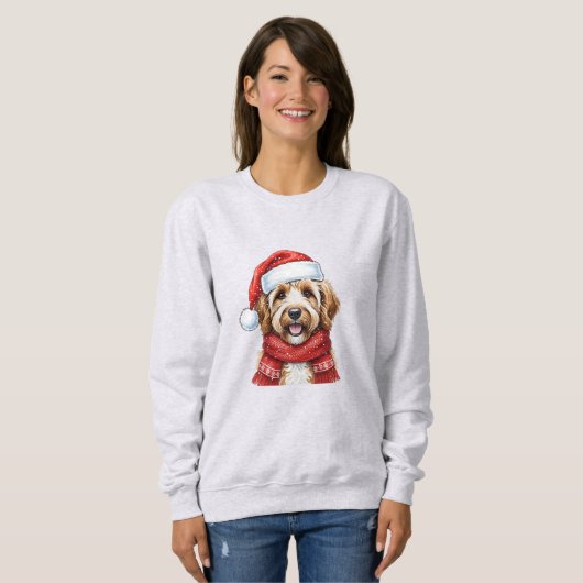 Cute Doodle Dog Christmas Santa Hat & Scarf Sweatshirt (Vorne ganz)