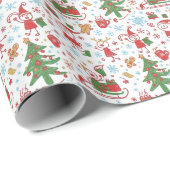 Cute Doodle Elves Christmas Wrapping Paper Geschenkpapier (Rolleneckpunkt)
