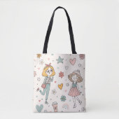 Cute Doodle Girls Full-Print Tote Bag Tasche (Vorderseite)