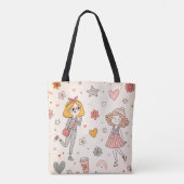 Cute Doodle Girls Full-Print Tote Bag Tasche (Rückseite)