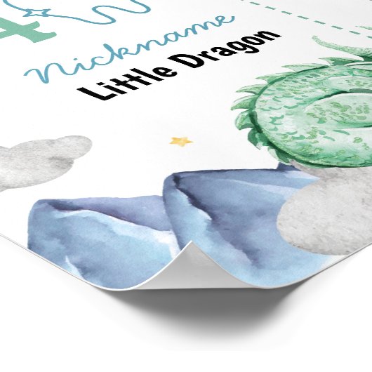 Cute Dragon Boy 1st Birthday Party Milestone Sign Poster (Ecke)