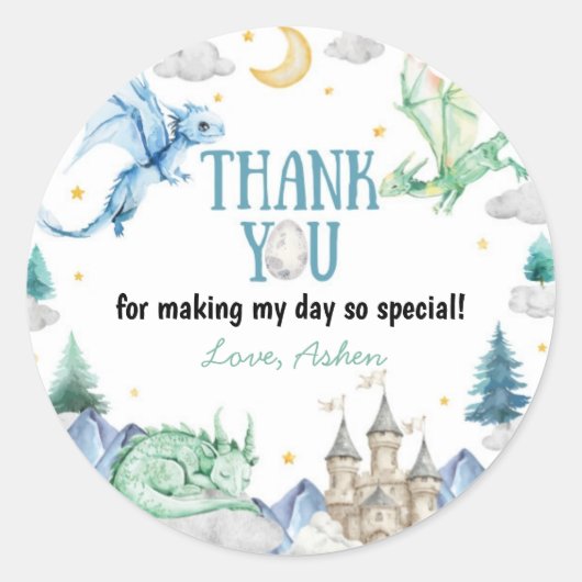 Cute Dragon Boy Birthday Runder Aufkleber (Vorderseite)