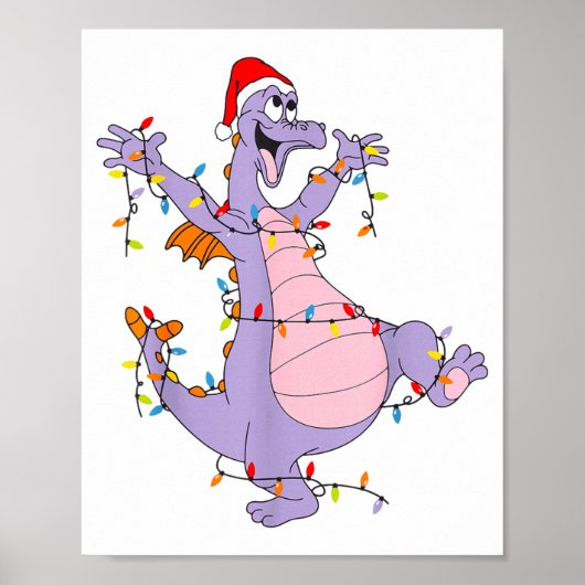 Cute Dragon Christmas Lights Santa Hat Animal Men Poster (Vorne)