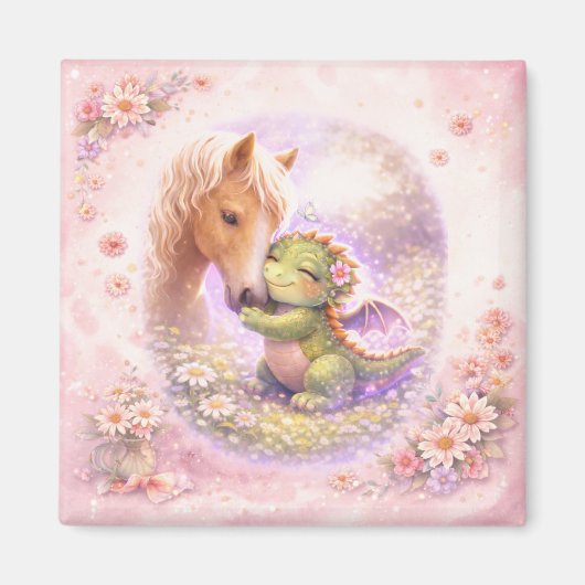 Cute Dragon & Horse Friendship Magnet (Vorne)