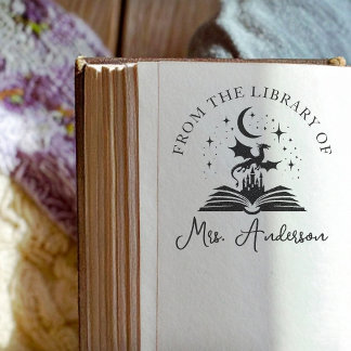 Cute Dragon Library Floral Grow your Mind Teacher Permastempel