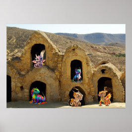 Cute dragons at home poster