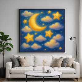 Cute Dreamy Night Sky - Pastel Painting Style Poster