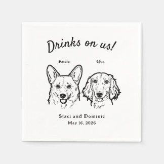 Cute Drinks On Us Corgi Dachshund Wedding Dog Serviette