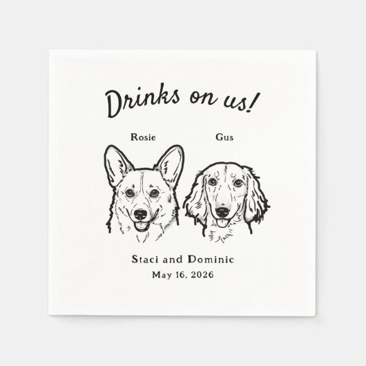 Cute Drinks On Us Corgi Dachshund Wedding Dog Serviette (Vorderseite)