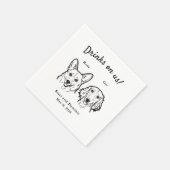 Cute Drinks On Us Corgi Dachshund Wedding Dog Serviette (Ecke)