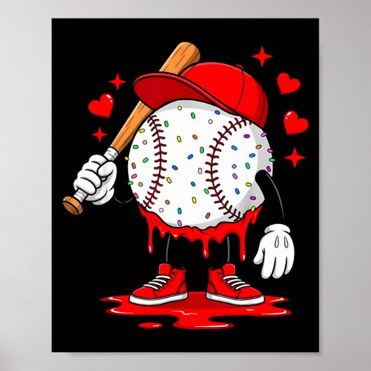Cute Dripng Baseball Lover Valentines Day Boys Kid Poster (Vorne)