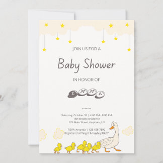 Cute Duck Baby Shower Illustration Minimal Style Einladung